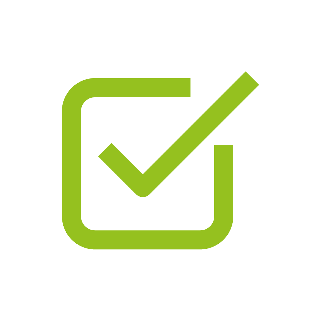 Green check mark inside a rounded square box, representing approval or success.