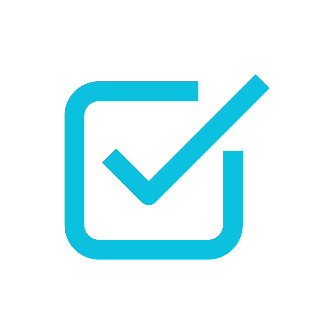 Blue check mark inside a rounded square box, symbolizing completion or verification.